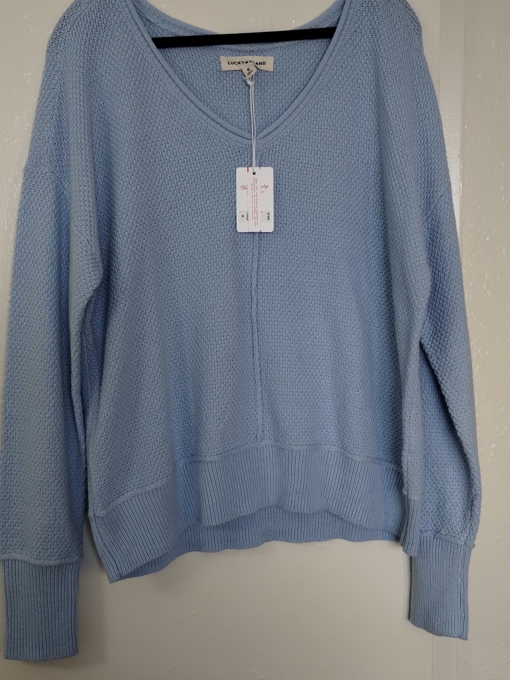 Lucky Brand Textured V-Neck Sweater Blue Medium